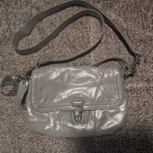 Coach white/silver shimmer crossbody